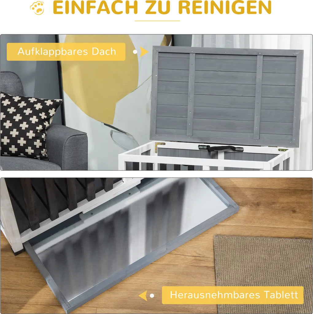  Pawhut Hundehütte Tannenholz Faltbarer Hundekäfig Hundehaus Mit Fenster Transportbox Transportkäfig Haustierkäfig Grau 84,5 X 51,4 X 61 Cm