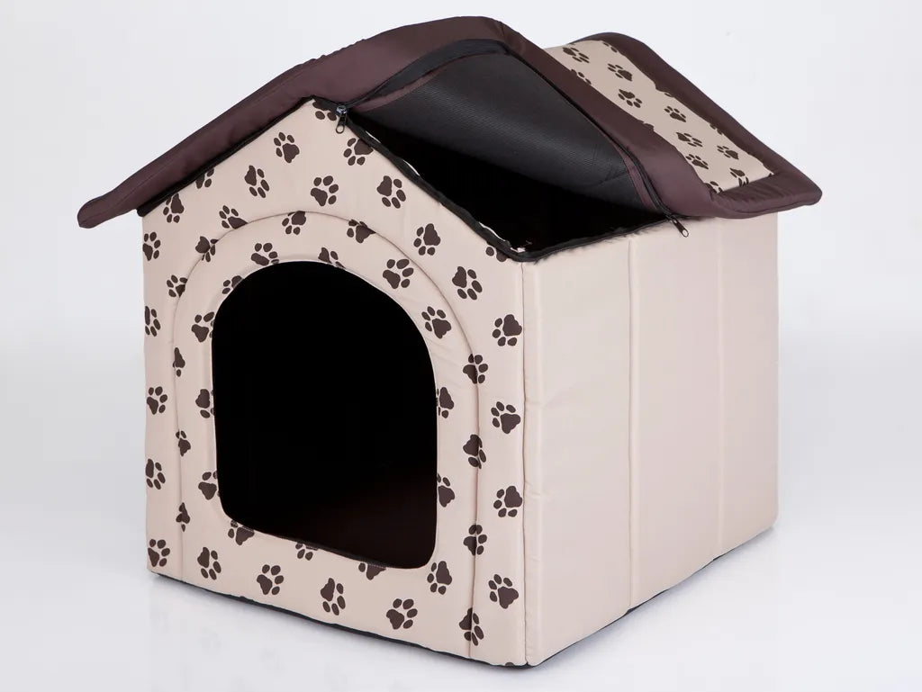  HobbyDog Hundehütte Hundebett Tierbett Katzenbett - Standard - 60 X 60 X 55 Cm [Größe: R4] - Beige Mit Pfoten
