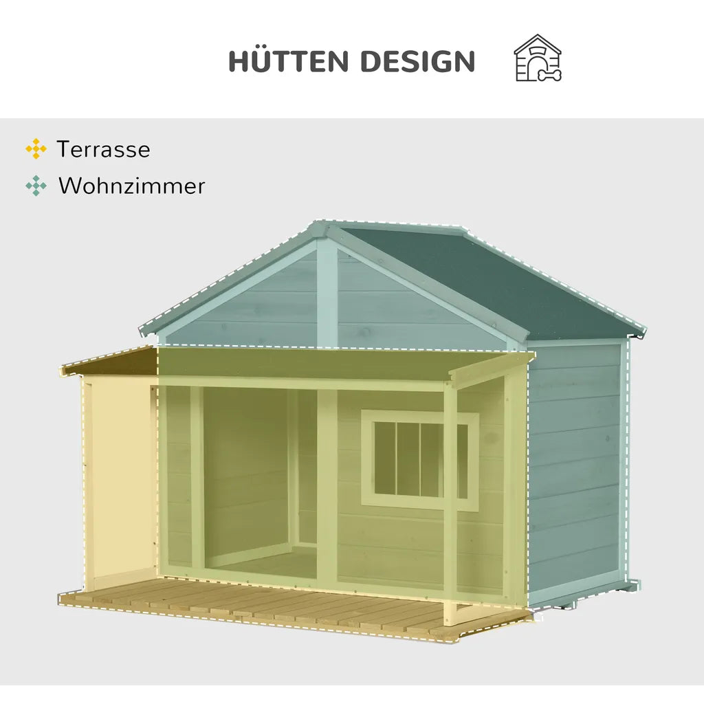  PawHut Hundehütte Aus Massivholz Kleintierhaus Isoliertes Hundehaus Mit Terrasse Asphaltdach Outdoor Wetterfeste Hütte Für Draußen Grau 127 X 112 X 109 Cm