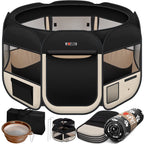  LOVPET® Welpenlaufstall Tierlaufstall Faltbar Für Kleintiere Hunde, Katzen Inkl. Hundenapf Hundelaufstall Freigehege Oxfordgewebe Pop-up System Indoor & Outdoor, Farbe:Schwarz / Beige