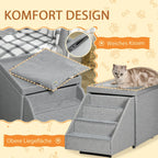  PawHut Hundetreppe 2 In 1, 4 Stufige Katzentreppe, Haustiertreppe Mit Stauraum, Hocker, Tiertreppe, Haustierrampe, Für Sofa, Bett, Polyester, Hellgrau, 84 X 45 X 49 Cm