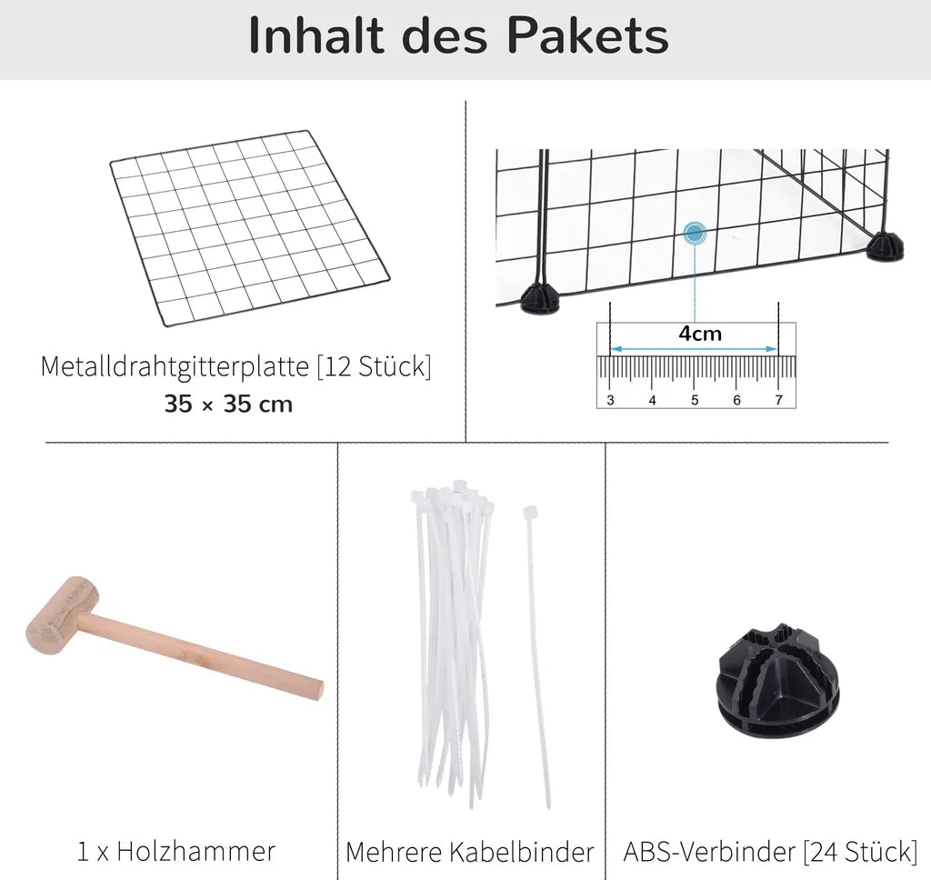  PawHut Gittergehege Freigehege Laufgehege Für Kleintiere Laufstall Kleintierkäfig Metallgitter Flexibel Umformbar Schwarz 106 X 73 X 36 Cm
