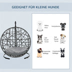  PawHut Rattan Hundehütte Mit Kissen Hundehaus Haustierbett Katzenhaus Katzenkorb Katzenhöhle Hängesessel Hängematte Für Hunde Katzen Outdoor Grau+Schwarz 60 X 53 X 76 Cm