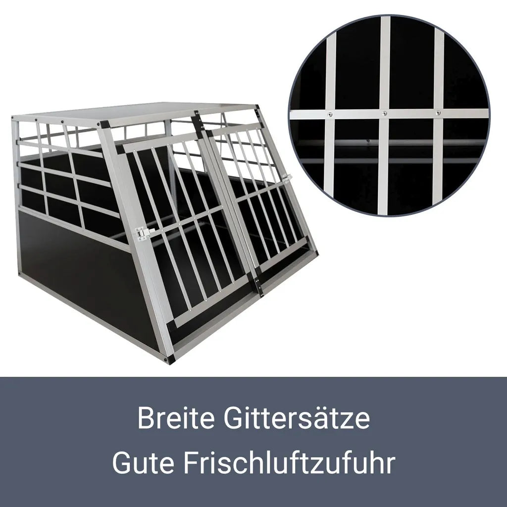  Juskys Alu Hunde-Transportbox XL - 96 × 91 × 70 Cm – Auto Hundebox Robust & Pflegeleicht – 2 Gittertüren Verschließbar - Reisebox Für Hunde
