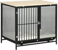  PawHut Hundekäfig, Hundehaus Mit Tischplatte, Haustierkäfig, Hundehütte Mit Kissen, Ausziehbarer Bodenwanne, Hundebox Für Mittelgroße Hunde, Tierkäfig, Indoor, Eiche+Schwarz, 80 X 55 X 71 Cm