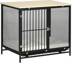  PawHut Hundekäfig, Hundehaus Mit Tischplatte, Haustierkäfig, Hundehütte Mit Kissen, Ausziehbarer Bodenwanne, Hundebox Für Mittelgroße Hunde, Tierkäfig, Indoor, Eiche+Schwarz, 80 X 55 X 71 Cm