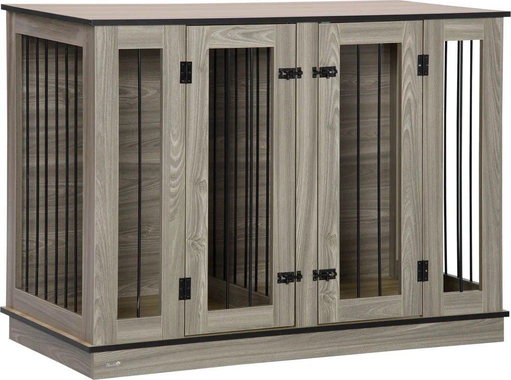  Pawhut Hundekäfig Schrank Haustierkäfig Mit Herausnehmbarem Trennwand Tierkäfig Hundehütte Mit Tischoberfläche Hundebox Innen Spanplatte Dunkelwalnuss+Eiche 120 X 60 X 88,5 Cm