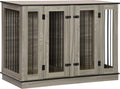  Pawhut Hundekäfig Schrank Haustierkäfig Mit Herausnehmbarem Trennwand Tierkäfig Hundehütte Mit Tischoberfläche Hundebox Innen Spanplatte Dunkelwalnuss+Eiche 120 X 60 X 88,5 Cm