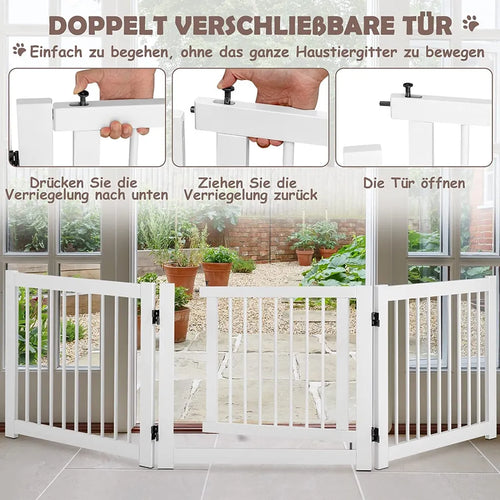  COSTWAY 3-teiliges Absperrgitter Hunde Mit Tor, 61cm Hoch Schutzgitter Holz Klappbar, Treppengitter Hundeabsperrgitter Türschutzgitter