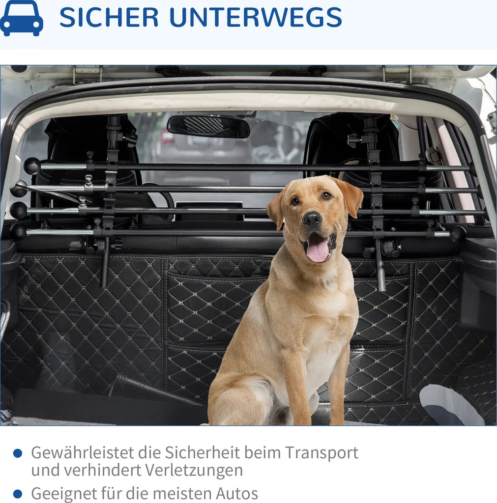  Pawhut Hundeschutzgitter Auto Hundegitter Trenngitter Für Hunde Autotrennwand Mit Rutschfesten PVC-Füße Auto Schutzgitter Kofferraumgitter Verstellbar Stahl ABS Schwarz 85-140 X 40-50 Cm