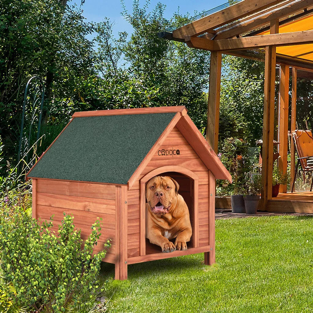  Cadoca Hundehütte FSC®-zertifiziertes Massivholz 82x72x85cm Dachluke Spitzdach Garten Hundehaus Tierhaus Wetterfest