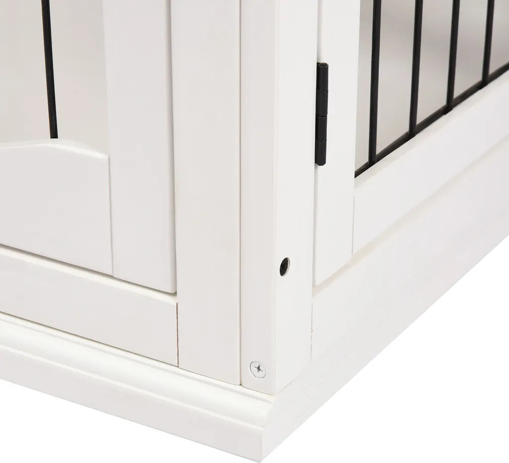  PawHut Hundehütte Hundehaus Transportbox Mit Tischoberfläche Kleintierkäfig Für Innen Hundebox Tierkäfig Haustier MDF Metall Weiß 81 X 58,5 X 66 Cm