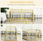  Pawhut Freigehege 6 Stücke Schutzgitter DIY-Laufstall Welpenauslauf Freilaufgehege Mit Tür Für Kleine Hunde Klappbar Naturholz 420 X 62 Cm