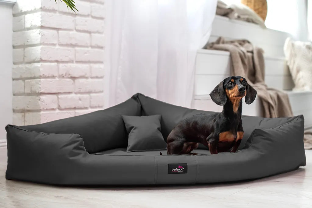  Tierlando TRIVIA | Komfort Eckhundebett Robustes Polyester Hundebett Hundesofa - A) Größe: TR5-120cm | B) Farbe: 02/Graphit