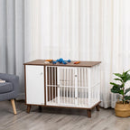  PawHut Hundekäfig Aus Holz Mit Schrank Kissen Tischoberfläche Erhöhtes Design Hundebox Für Mittelgroße Kleine Hunde Innen Zuhause Tierkäfig Haustier Stahl Braun 98 X 48 X 70,5 Cm