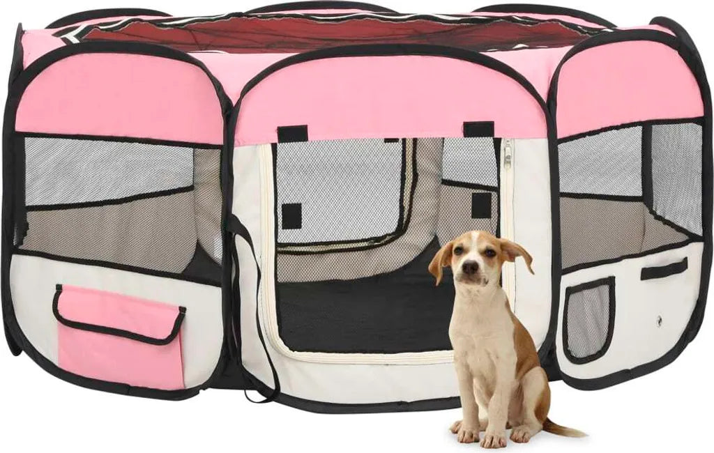  VidaXL Faltbarer Welpenlaufstall Mit Tragetasche Rosa 145x145x61 Cm