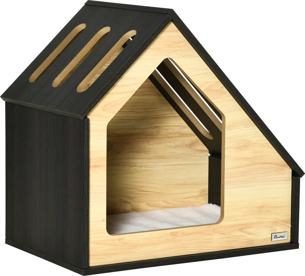  Pawhut Hundehütte Aus Holz Indoor Katzenhöhle Katzenhaus Hundeschlafplatz Mit Kissen Hundehaus Hundehöhle Mit Schrägem Dach Für Kleine Hunde Bis 8 Kg 60 X 40 X 59,2 Cm