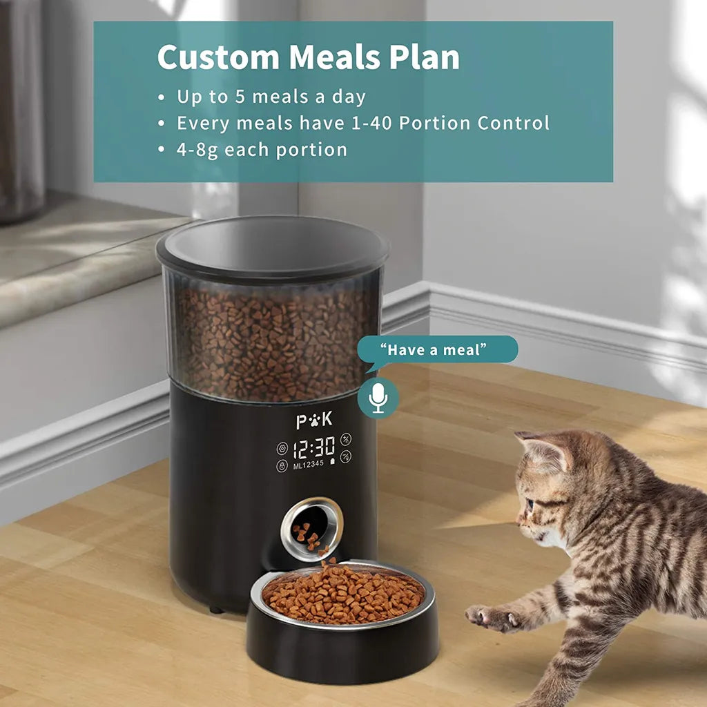  PUPPY KITTY 4L Touchscreen Automatischer Futterautomat Für Katze Und Hund, Timer Futterspender Mit 1-5 Mahlzeiten, Mit Benutzerdefinierter Abgabeton, Portionskontrolle, Edelstahlschale, Schwarz