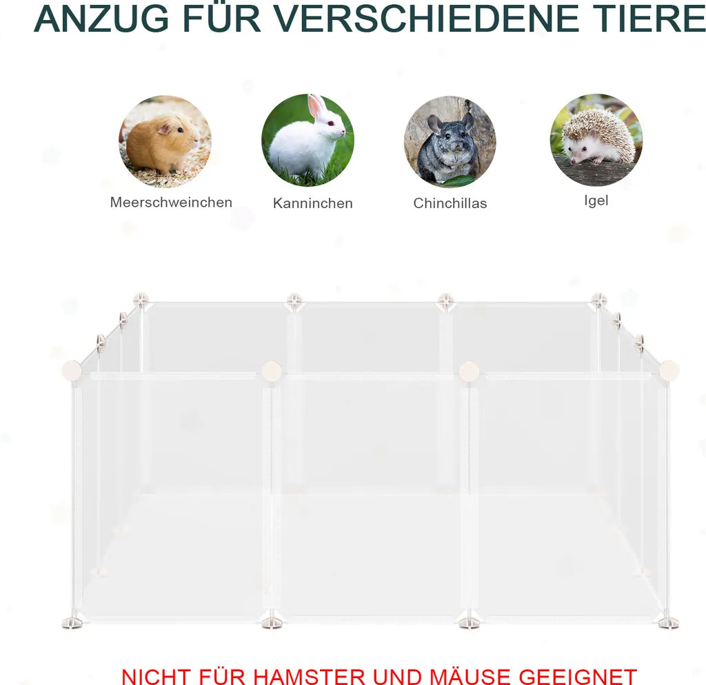  PawHut Freilaufgehege Laufgitter DIY Freigehege Gittergehege Absperrgitter Kleine Haustiere Laufstall Für Innen 12 Platten Weiß Metall PP-Harz 105 X 105 X 45 Cm