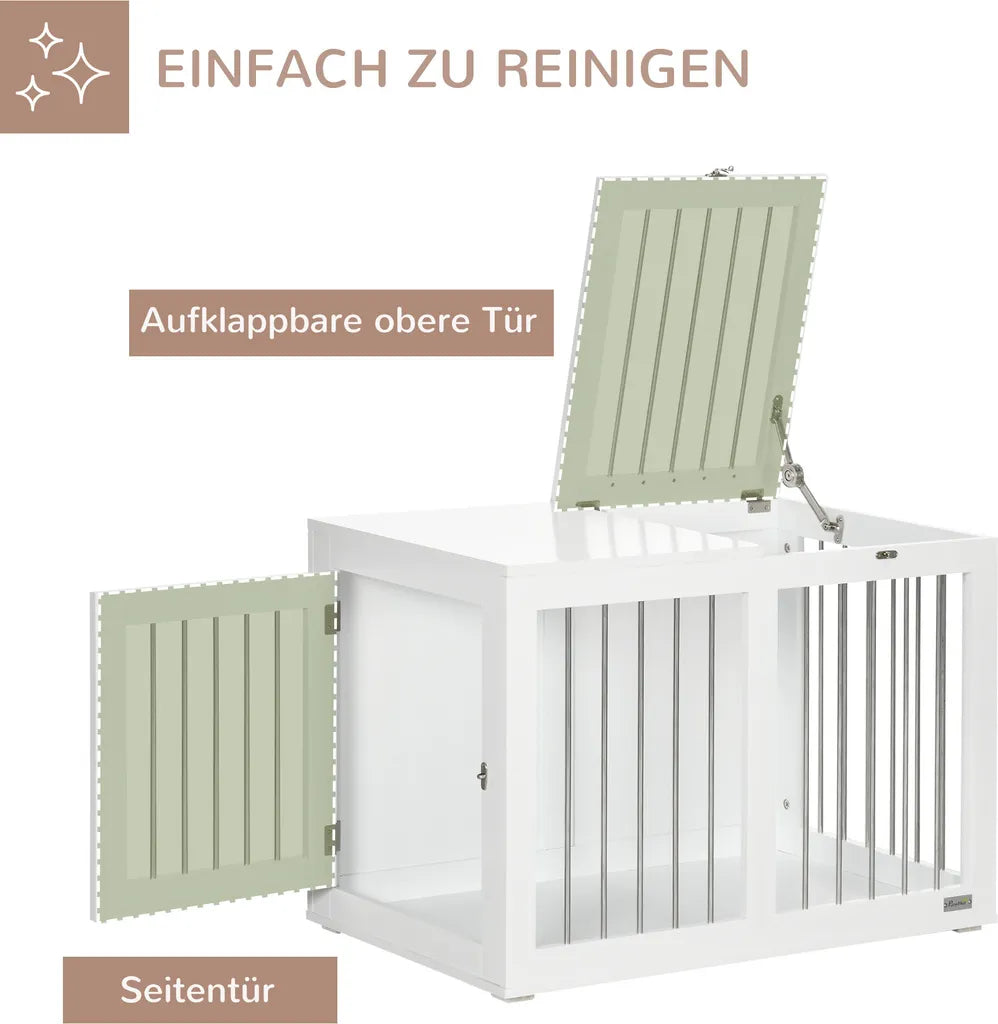 PawHut Hundekäfig, Hundehütte Mit Tischplatte, Haustierkäfig Für Mittelgroße Hunde, Hundebox Mit Türen, Hundehaus, Beistelltisch, Transportkäfig, Weiß, 80 X 50 X 56,5 Cm