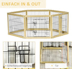 Pawhut Freigehege 6 Stücke Schutzgitter DIY-Laufstall Welpenauslauf Freilaufgehege Mit Tür Für Kleine Hunde Klappbar Naturholz 420 X 62 Cm