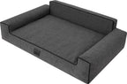 Hundebett GLAMOUR Bett Sofa Schlafplatz Ökoleinen Gewebe Kissen Korb Schwarz XL 98x66 Cm