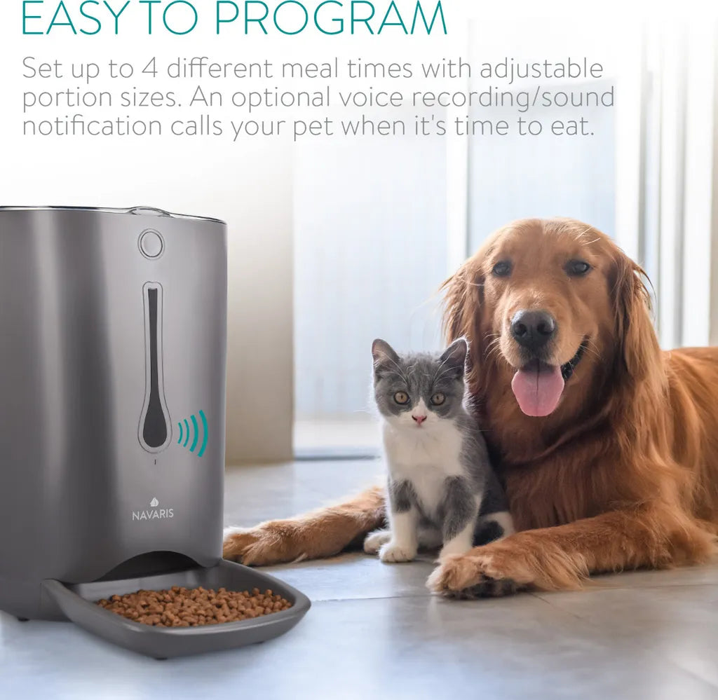  Navaris Automatischer Futterautomat Futterspender Mit Timer - 6L Futternapf Automat Mit Timer Und Akustischer Benachrichtigung - Für Hund Und Katze