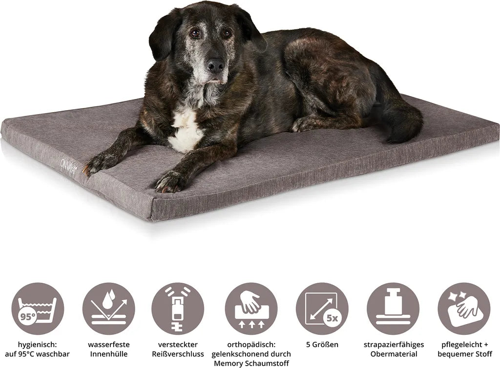  ONVAYA® Hundebett | Größe XXL | 112 X 74 X 5 Cm | 95 Grad Waschbar | Orthopädisch | Grau | Wasserdicht | Hundekissen | Liegekissen | Schlafplatz | Tierbett | Ruheplatz | Hundematte | Hundematratze