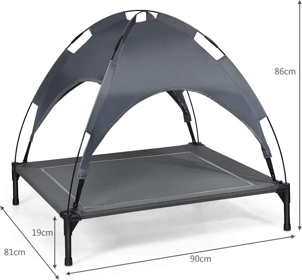 COSTWAY Hundebett Mit Baldachin, Hundeliege Garten, Haustier Liegeplatz Draußen, Hundesofa Schlafplatz Outdoor, Haustierbett Hund, Katzenliege Katzenbett 90x81x86cm