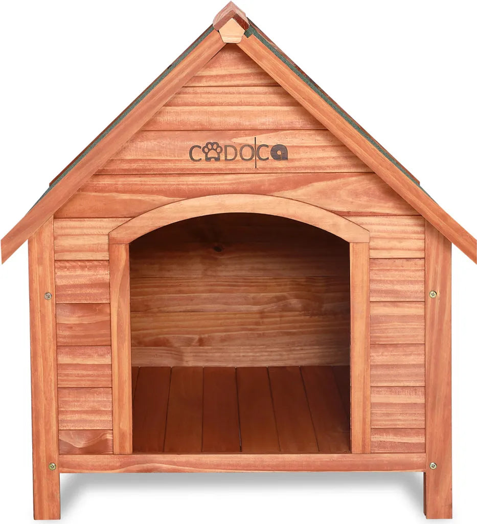  Cadoca Hundehütte FSC®-zertifiziertes Massivholz 82x72x85cm Dachluke Spitzdach Garten Hundehaus Tierhaus Wetterfest