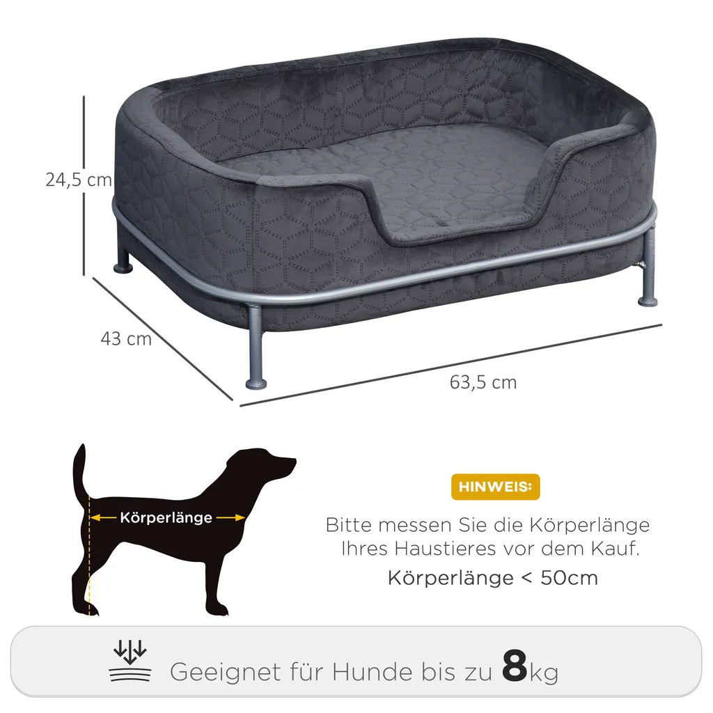  PawHut Hundesofa Mit Rückenlehne Haustiersofa Mit Metallbeinen Hundebett Weichem Bezug Katzensofa Metall Grau+Silber 63,5 X 43 X 24,5 Cm