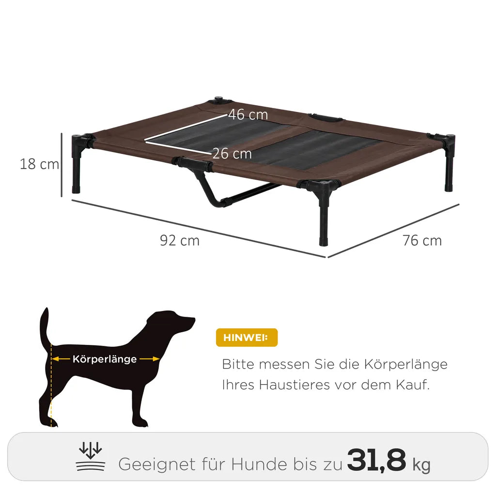  PawHut Hundebett Hundeliege Outdoor Katzenbett Haustierbett Schlafplatz Stahl 600D Oxford-Gewebe Braun 92 X 76 X 18 Cm