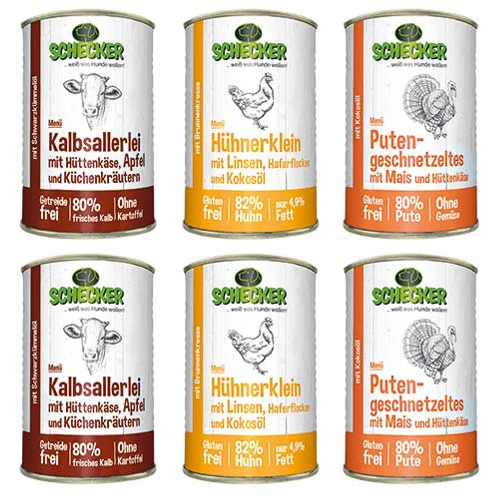  11x410g - Schecker Hundemenü Hundefutter Dosen - Nassfutter Zum Testen