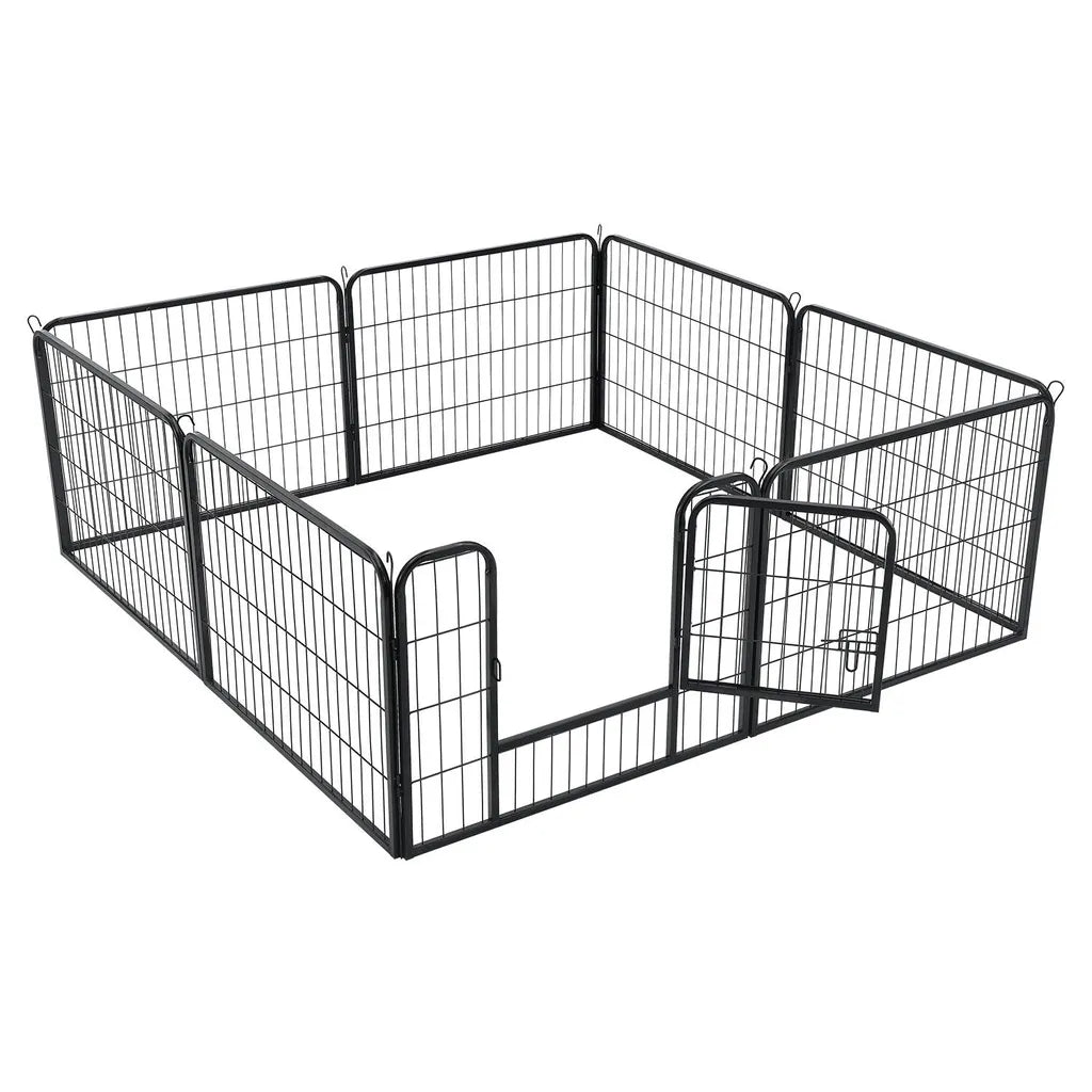  Juskys Welpenauslauf 160 X 160 X 60 Cm – Welpenlaufstall 8-teilig Aus Metall – Freigehege Mit Tür – Welpengitter Für Hunde, Hasen & Kleintiere