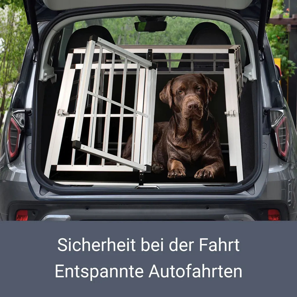  Juskys Alu Hunde-Transportbox XL - 96 × 91 × 70 Cm – Auto Hundebox Robust & Pflegeleicht – 2 Gittertüren Verschließbar - Reisebox Für Hunde