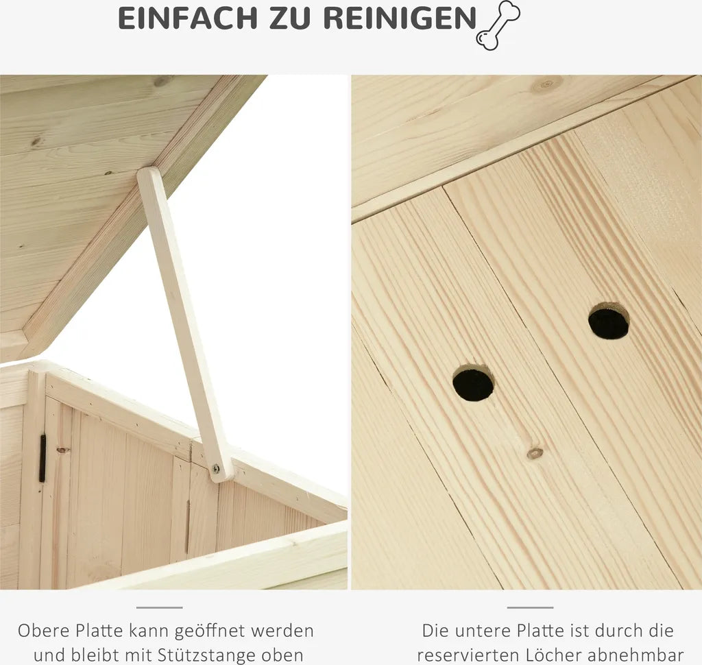  PawHut Hundehütte Hundehaus Faltbar Haustierhaus Katzenhaus Massivholz Natur 78 X 51 X 62 Cm
