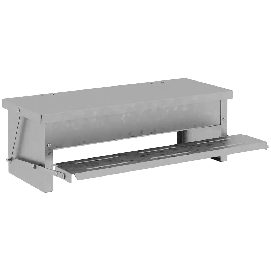  PawHut Futterautomat Hühner 5 Kg Füllmenge Hühnerfutterautomat Futterspender Geflügel-Futterspender Mit Deckel Für Hühner Und Geflügel Wasserdicht Automatisch Silber 56 X 36 X 18,5 Cm