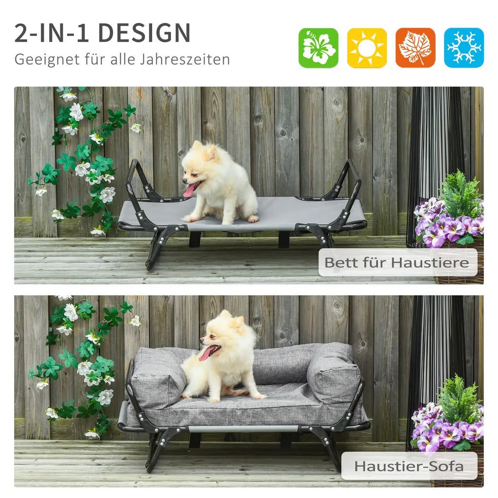  PawHut Hundesofa 2 In 1 Haustiersofa Und Hundeliege Katzensofa Erhöhtes Hundebett Schlafplatz Für Katzen Hunde Abnehmbar Oxfordstoff Grau 80 X 59 X 36 Cm