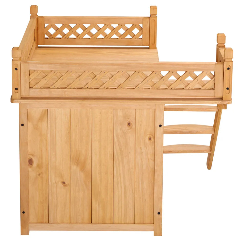  Cadoca Katzenhaus FSC®-zertifiziertes Holz 64,5x54,5x53,5cm 2-stöckig Leiter Balkon Indoor Outdoor Hundehütte Katzenvilla Tierhaus