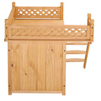  Cadoca Katzenhaus FSC®-zertifiziertes Holz 64,5x54,5x53,5cm 2-stöckig Leiter Balkon Indoor Outdoor Hundehütte Katzenvilla Tierhaus