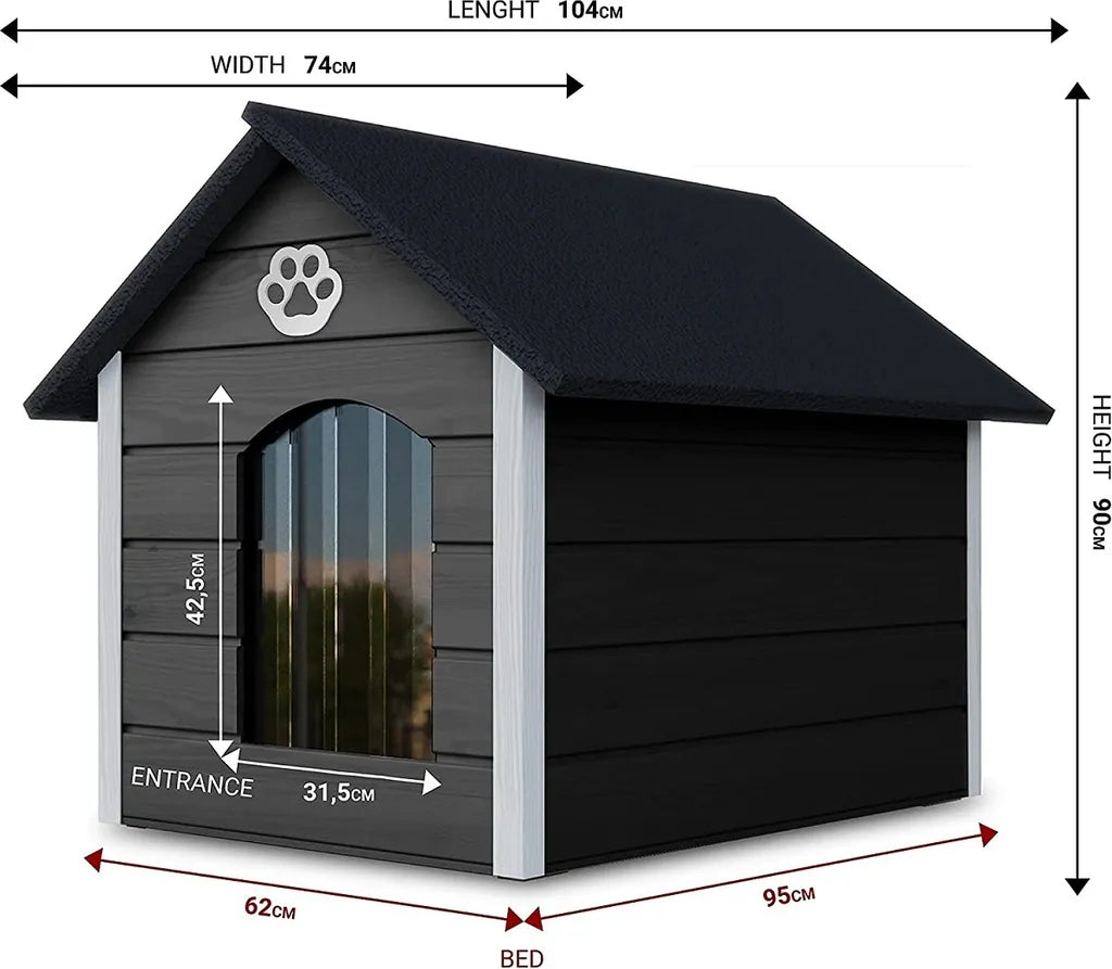  Outentin Hundehütte Outdoor Winterfest Isoliert - Gemütliches Und Stilvolles Hundehaus XXL - Hundezwinger Draußen Für Große Hunde - Wasserdicht Hundehöhle - 104 X 90 X 74 Cm (Grau - Weiß)