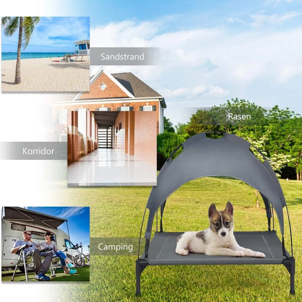  COSTWAY Hundebett Mit Baldachin, Hundeliege Garten, Haustier Liegeplatz Draußen, Hundesofa Schlafplatz Outdoor, Haustierbett Hund, Katzenliege Katzenbett 90x81x86cm