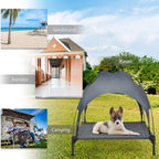  COSTWAY Hundebett Mit Baldachin, Hundeliege Garten, Haustier Liegeplatz Draußen, Hundesofa Schlafplatz Outdoor, Haustierbett Hund, Katzenliege Katzenbett 90x81x86cm