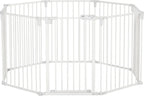  PawHut Welpenauslauf Freigehege Für Hund Schutzgitter Mit Tür Kaminschutzgitter Flexible Klappbar 8 Paneele Je 60 X 76 Cm Weiß