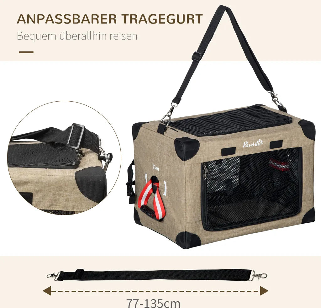  PawHut Hundebox Hundetransportbox Reisebox Faltbar Hundetasche Transporttasche Mit Tragegriff Tragetasche Für Tiere Atmungsaktiv Oxfordstoff Khaki 48,5 X 33,5 X 33 Cm
