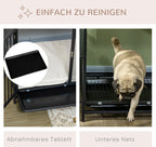  PawHut Hundekäfig, Hundehaus Mit Tischplatte, Haustierkäfig, Hundehütte Mit Kissen, Ausziehbarer Bodenwanne, Hundebox Für Mittelgroße Hunde, Tierkäfig, Indoor, Eiche+Schwarz, 80 X 55 X 71 Cm