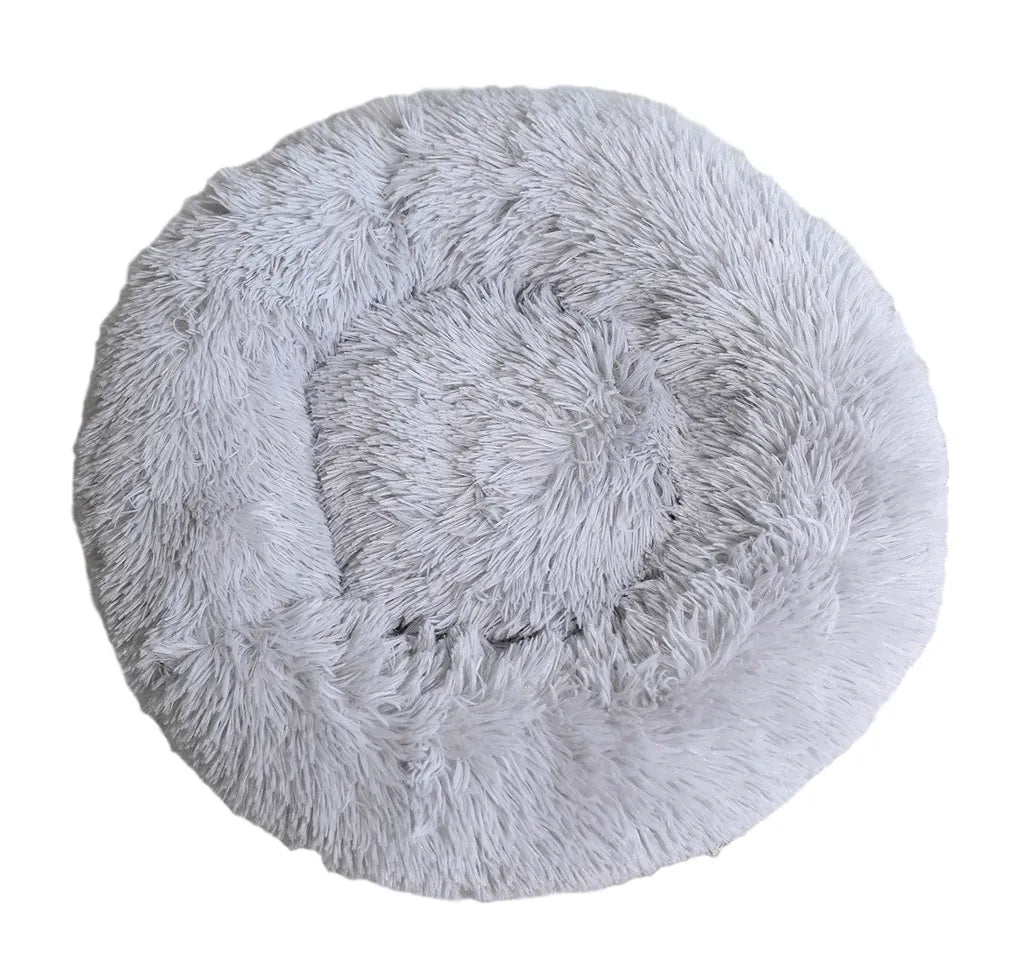  Hundebett Katzenbett Flauschige Hundekissen Haustier Tierbett Hundekorb Kissen Weiches Plüsch Rundes Haustierbett Grau 60 Cm