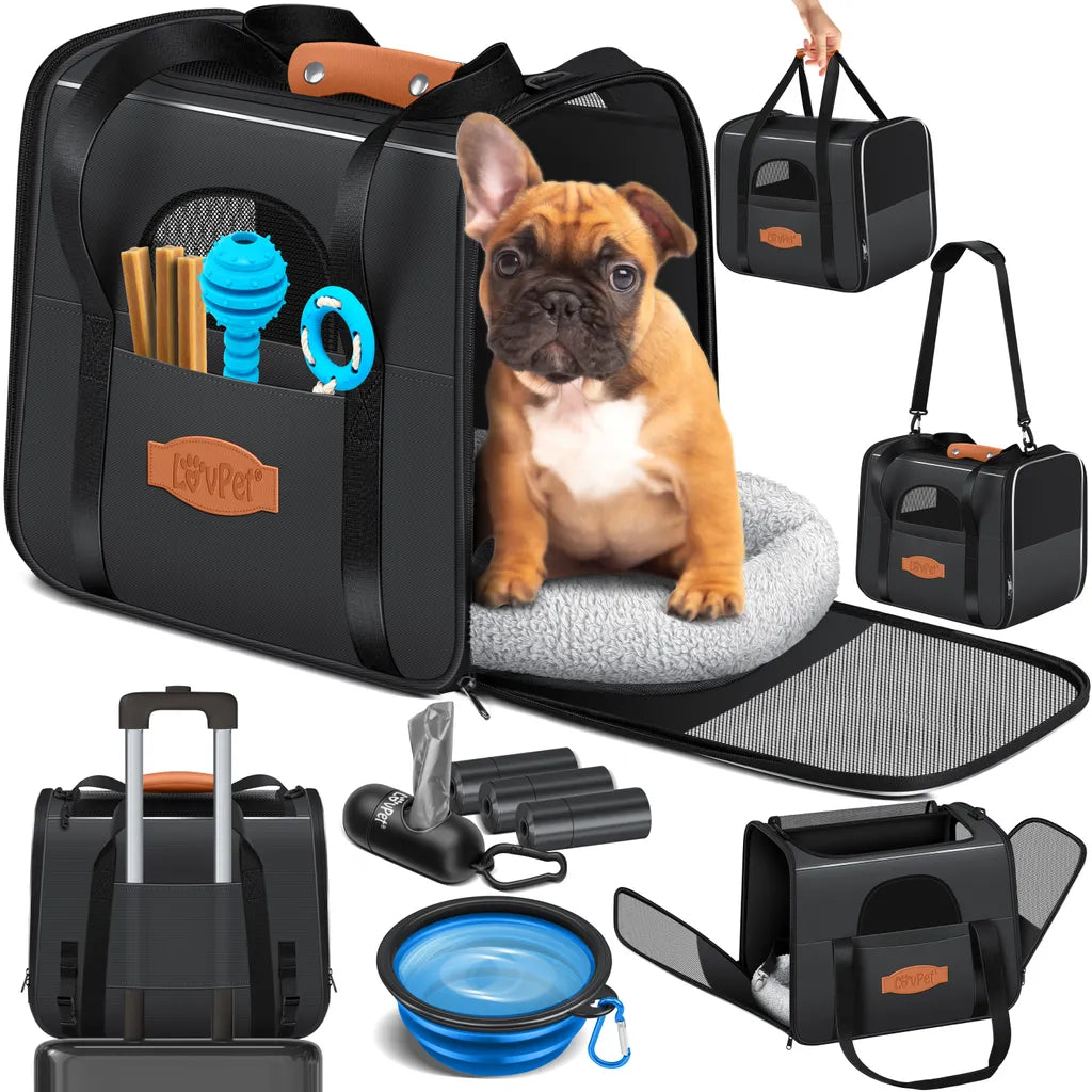  LOVPET® Hundebox Hundetasche Transportbox 2in1 Hunde & Katzentasche Hundetransportbox Inkl. Pet-Kissen + 3x Beutelrollen + Napf 44x31x36xm Transporttasche Für Haustiere, Haustiertransportbox, Farbe:Anthrazit