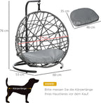  PawHut Rattan Hundehütte Mit Kissen Hundehaus Haustierbett Katzenhaus Katzenkorb Katzenhöhle Hängesessel Hängematte Für Hunde Katzen Outdoor Grau+Schwarz 60 X 53 X 76 Cm