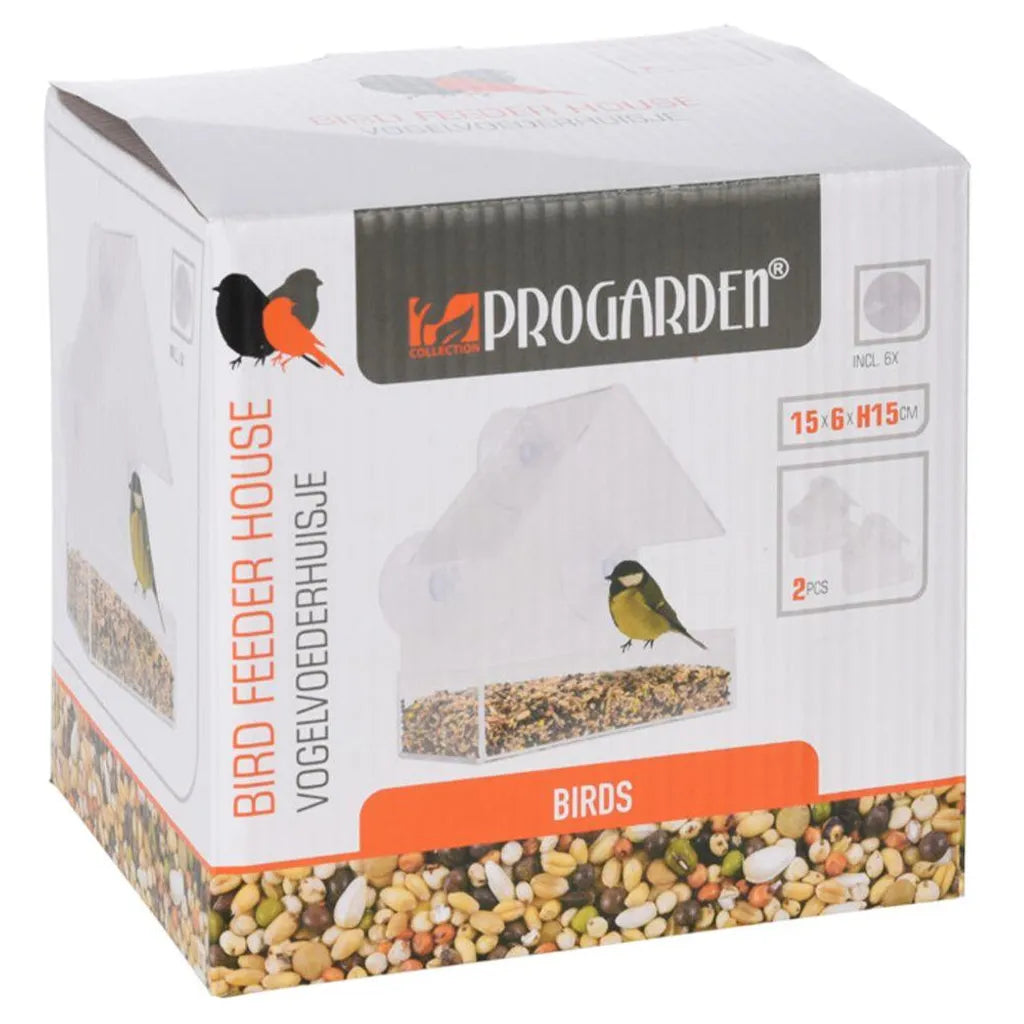  ProGarden Vogelhäuschen Futterhäuschen Futterstation Transparent Mit Saugnäpfen Für Fensterscheiben 15x15x6 Cm